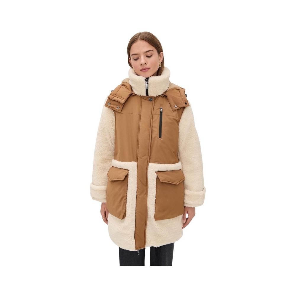 UGG W Kaysin Down Parka Chestnut Cream Mixed Media Shearling Coat 1171465 L - Picture 2 of 6